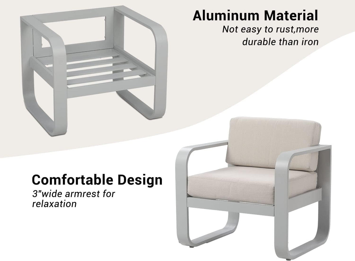 Royalcraft Aluminum Patio Furniture, Outdoor Metal Patio Furniture Conversation Set with Coffee Table, Outside Patio Sofa Sets with Cushion for Balcony Backyard Garden, Beige