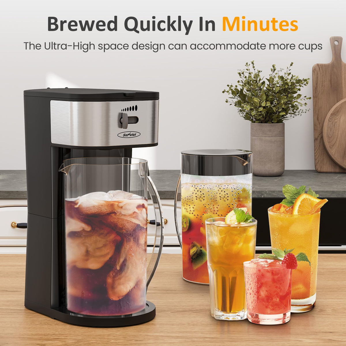 Royalcraft Iced Tea Maker with 2.5-Quart Pitcher, Iced Coffee Brewing Maker for Ground Coffee, Tea Bags, Loose Leaf Tea, 7 Cups Coffee Machines for Home, Strength Control for Flavor, Black