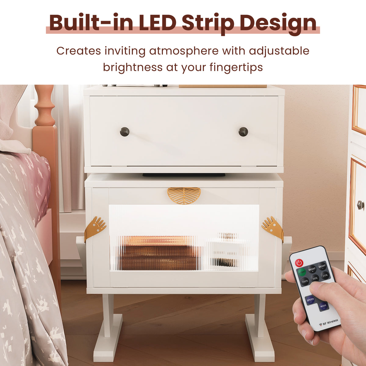 Nightstand with 360¡ã Rotating Drawer and LED Light Strip