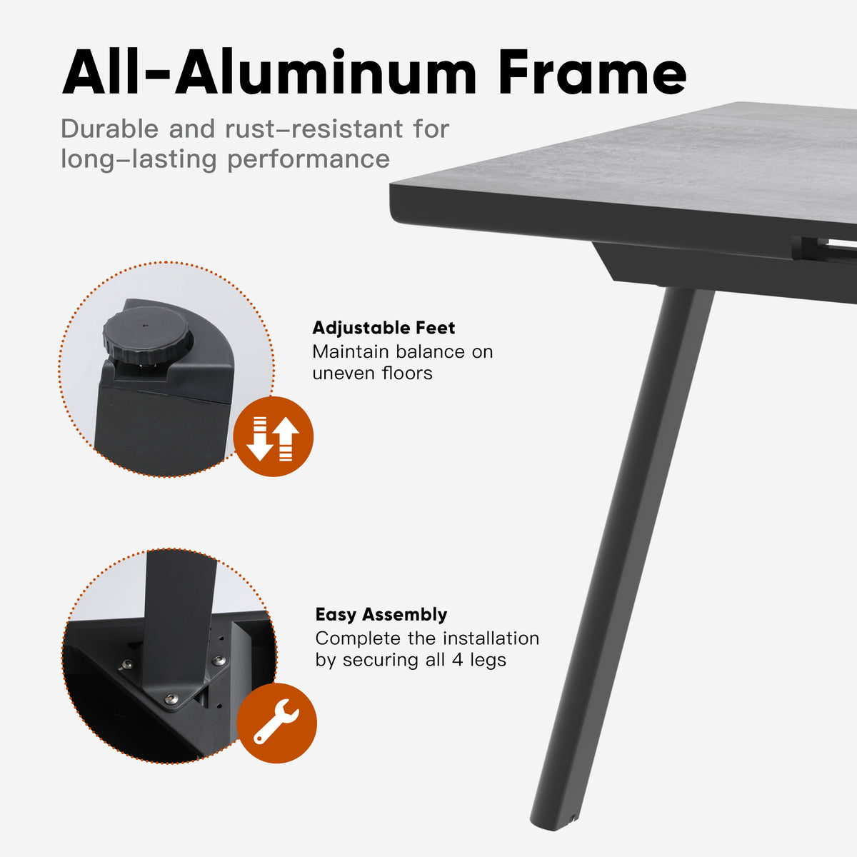 Royalcraft Patio Dining Expandable Table, 59"- 75" Aluminum Outdoor Dining Table, Rectangular Patio Table with Adjustable Feet, Metal Outdoor Table for 4-8 Person, Backyard Garden Porch Deck, Grey