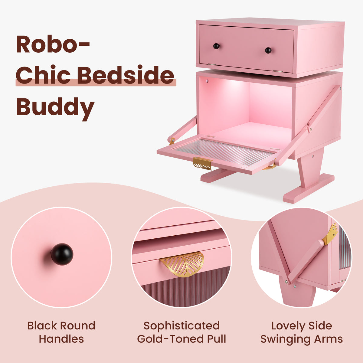 Nightstand with 360¡ã Rotating Drawer and LED Light Strip