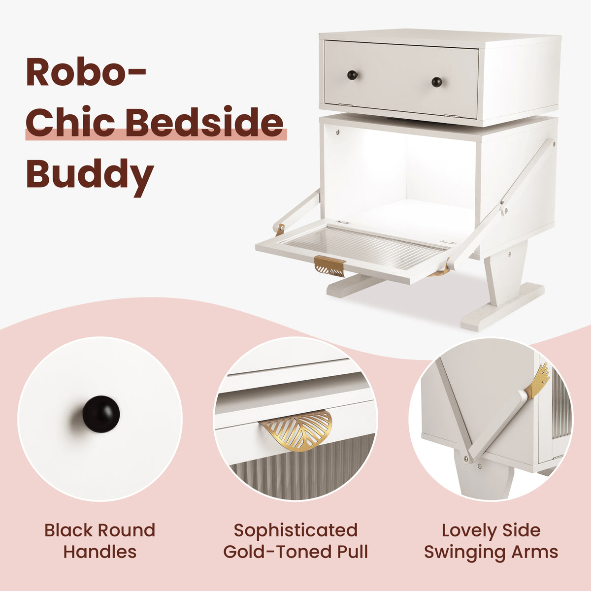Nightstand with 360¡ã Rotating Drawer and LED Light Strip