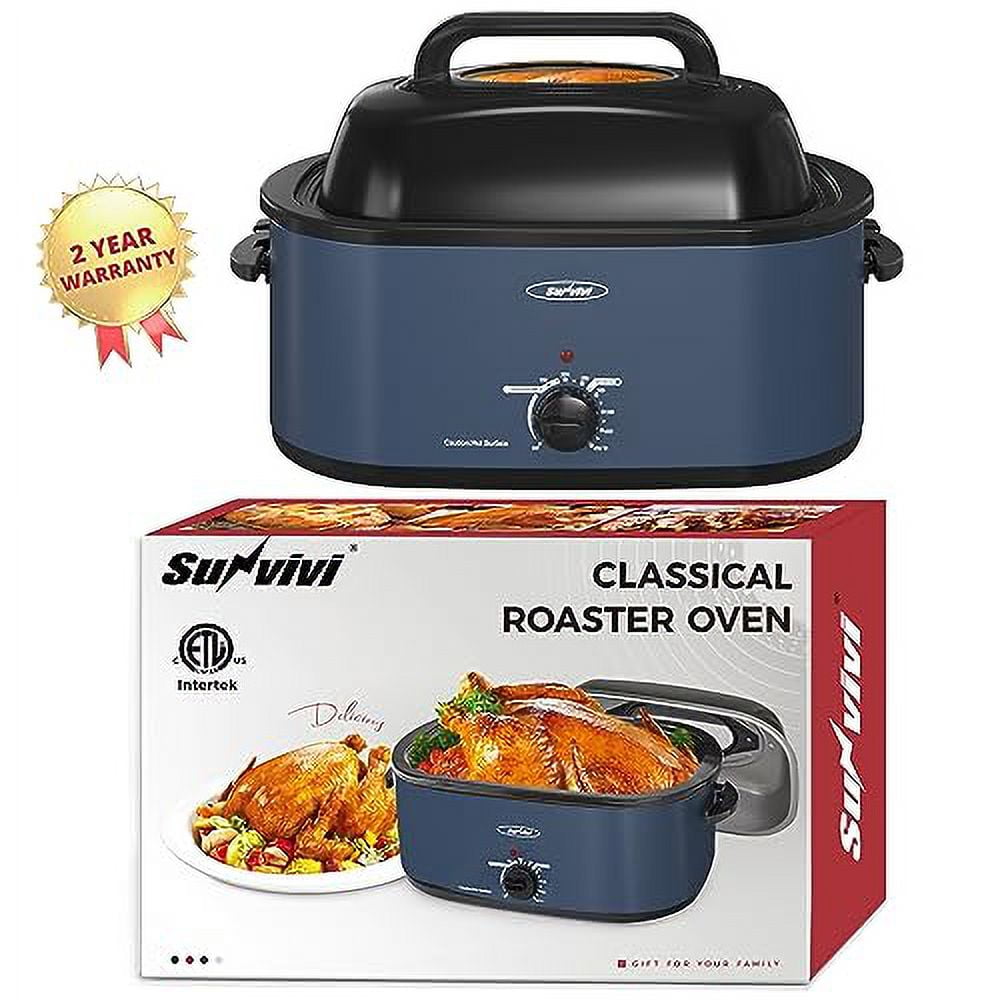 Royalcraft 26 Quart Electric Turkey Roaster Oven with Visible & Self-Basting Lid, Stainless Steel,Black