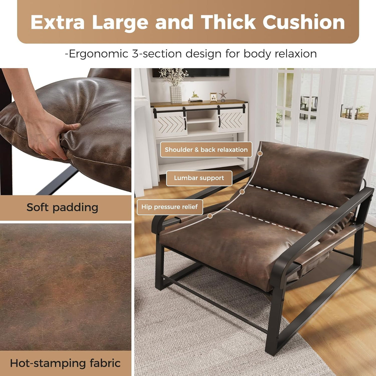 Royalcraft Modern Accent Chair, Comfy Armchair with Cushion and Metal Frame, Lounge Sofa Chair for Living Room, Bedroom, Home Office, Beige