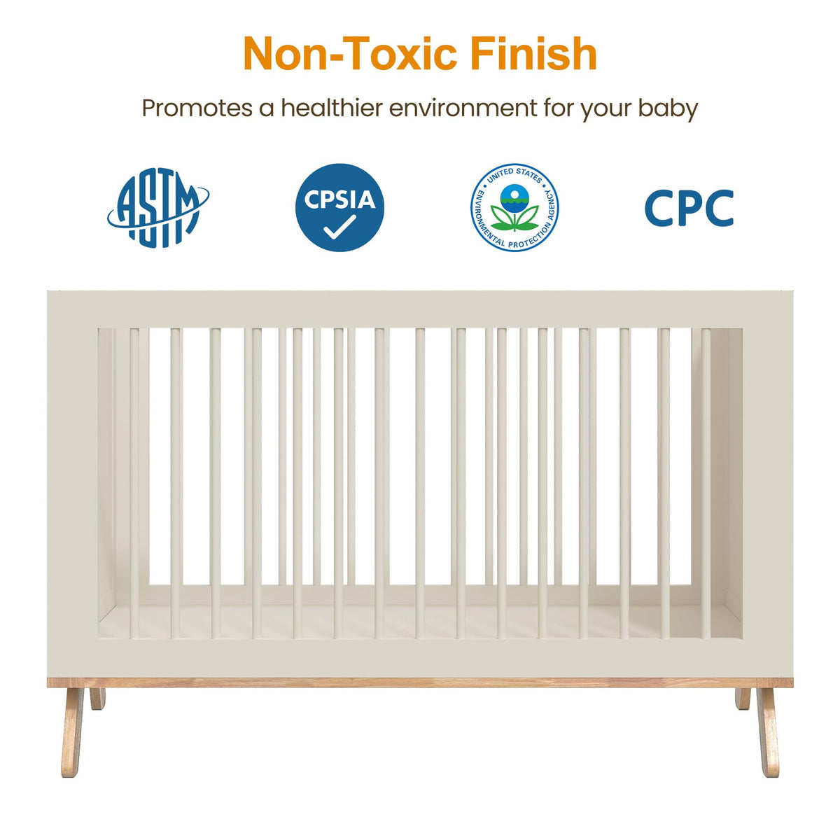 CozyHome 4-in-1 Convertible Crib, Wooden Baby Crib Bed, Crib Converts to Toddler Bed Daybed and Desk, Baby Furniture, Grey