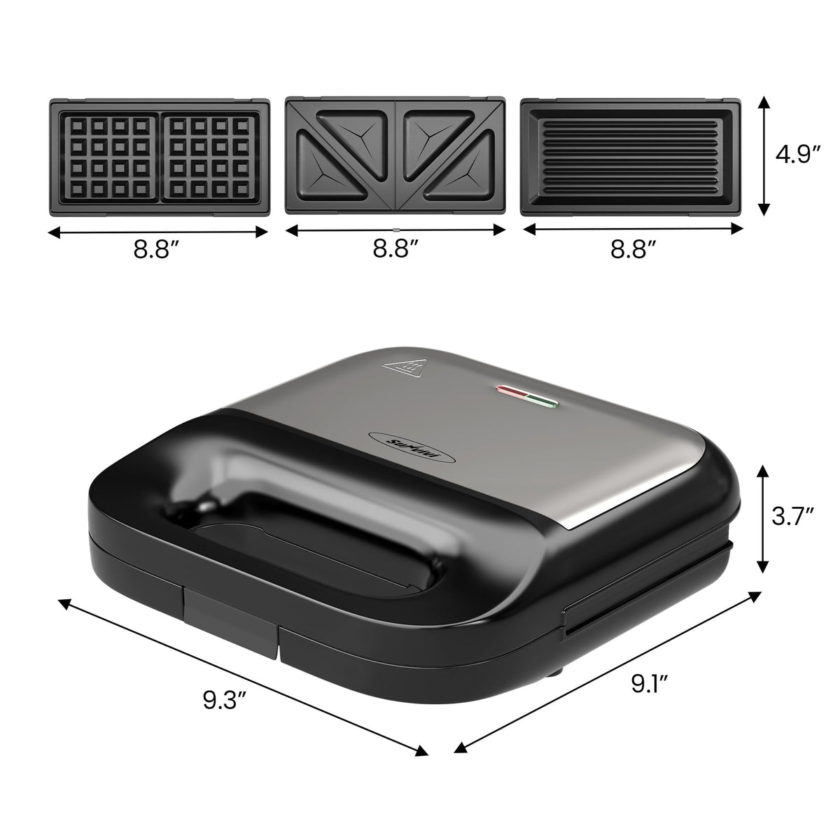 Royalcraft Sandwich Maker, Panini Press Grill and Waffle Iron Set, 3 in 1 Electric Sandwich Press with Removable Non-Stick Plates, Indicator Lights & Cool Touch Handle 750W