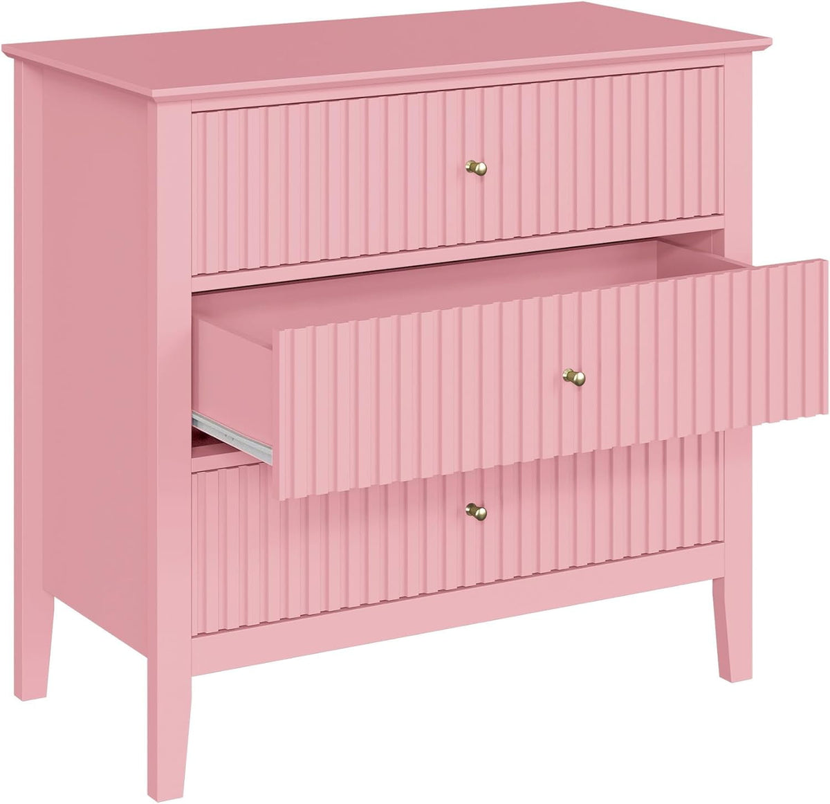 Mayincolor Fluted 32ch Wide Nightstand for Bedroom, Large Pink Nightstand with 3 Drawer, Modern End Table, Wood Beside Table for Home and Office