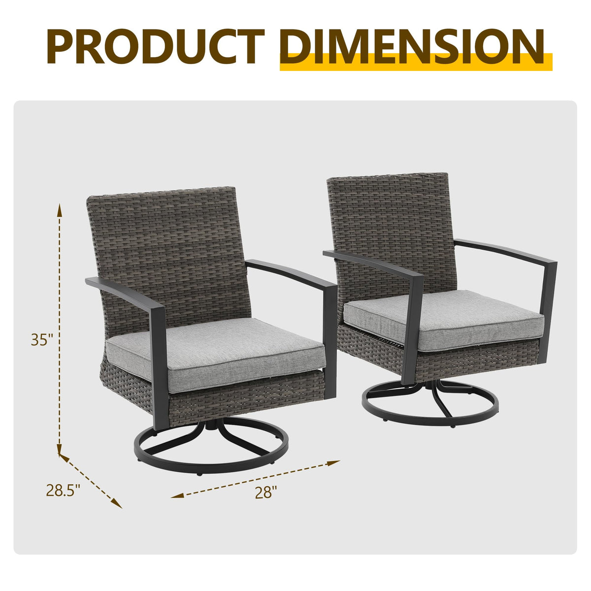 RoyalCraft Royalcraft Patio Swivel Dining Chairs with 360-Degree Rotating, All Weather Rattan Chairs with Water-resistant Cushions & Metal Frame, Modern Outdoor Rocking Chair for Porch, Bistro, Balcony,Grey