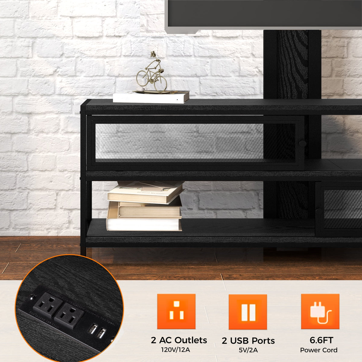 Royalcraft TV Stand with Mount and Power Outlet, 51" Swivel TV Stand Mount for 32/45/55/60/65/70 Inch TVs, LED Entertainment Center with Storage Shelves for Living Room, Bedroom, Office, Black