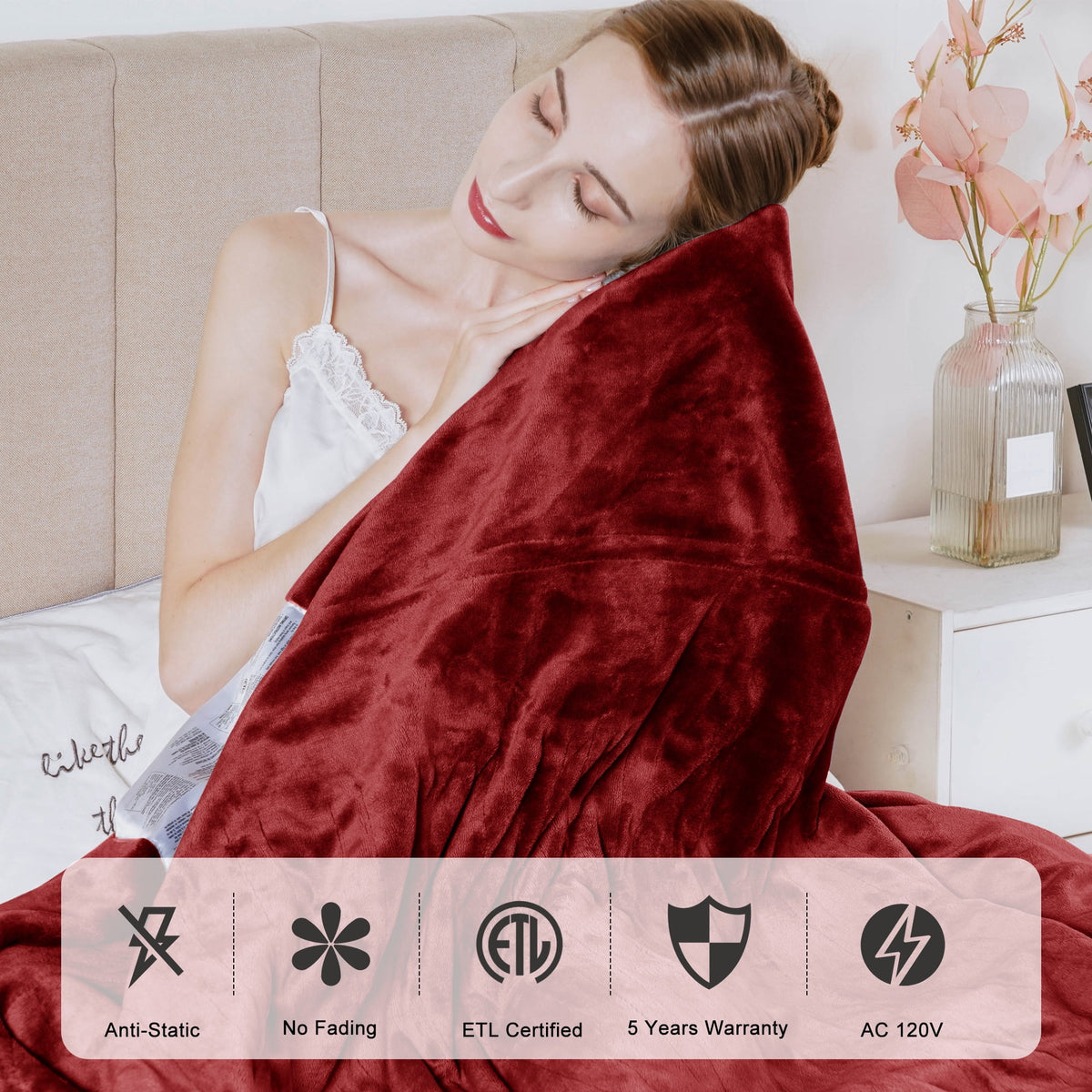 Royalcraft 50" x 60" Electric Blankets Heated Throw Soft Flannel Heating Blanket with 4 Hours Auto Off, 5 Years Warranty, ETL Certified, Machine Washable, Grey