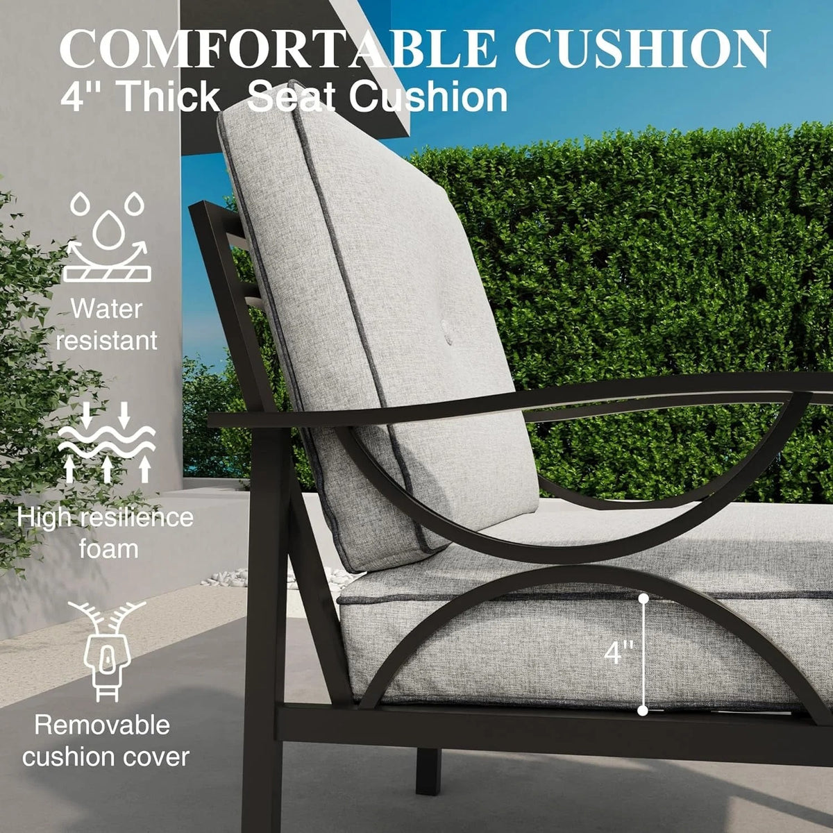 Royalcraft Metal Outdoor furniture set, All-Weather Metal Patio 3-seat Sofa with Coffee table, Patio Sofa set for Porch Backyard Garden, Black