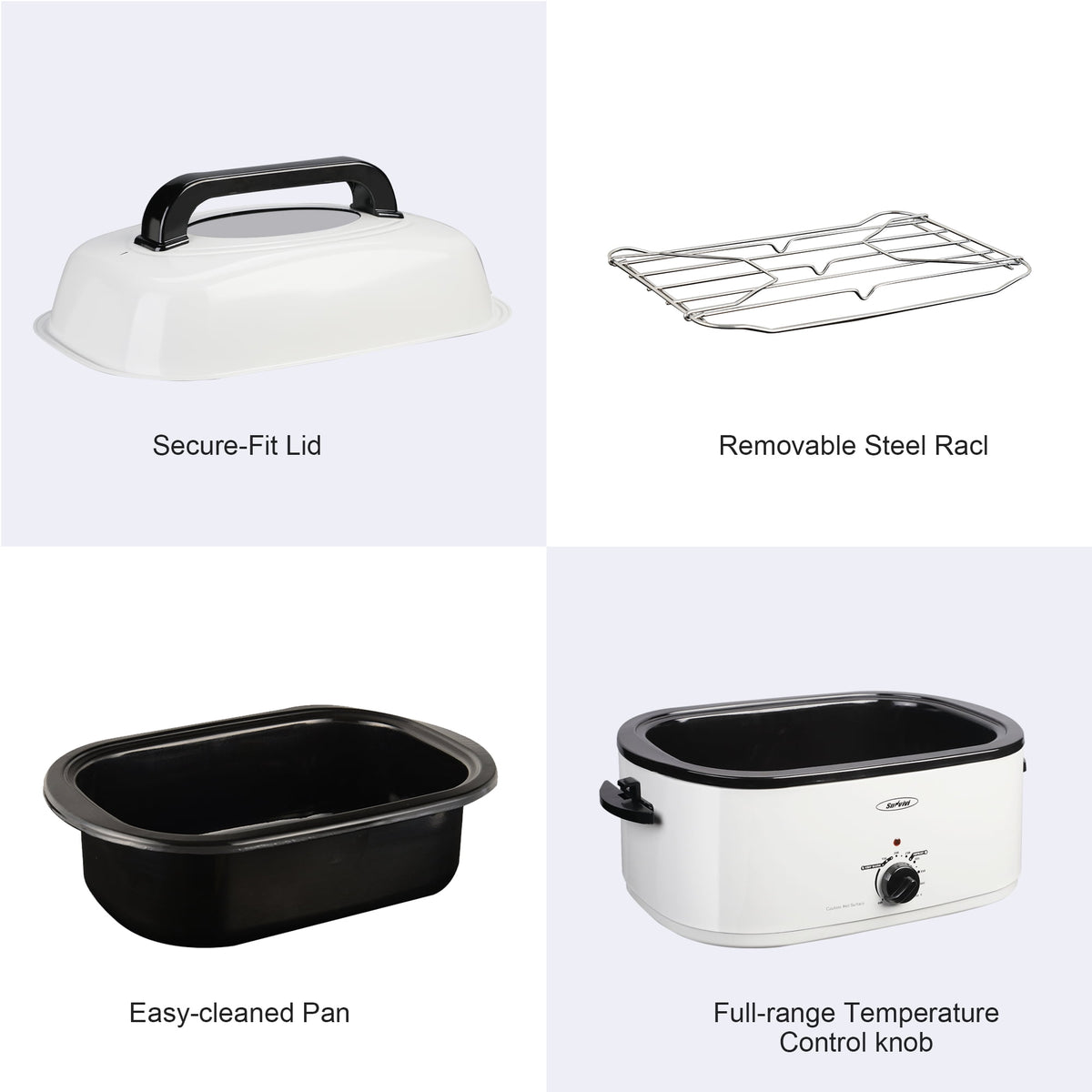 Royalcraft 26 Quart Electric Turkey Roaster Oven with Visible & Self-Basting Lid, Stainless Steel,Black