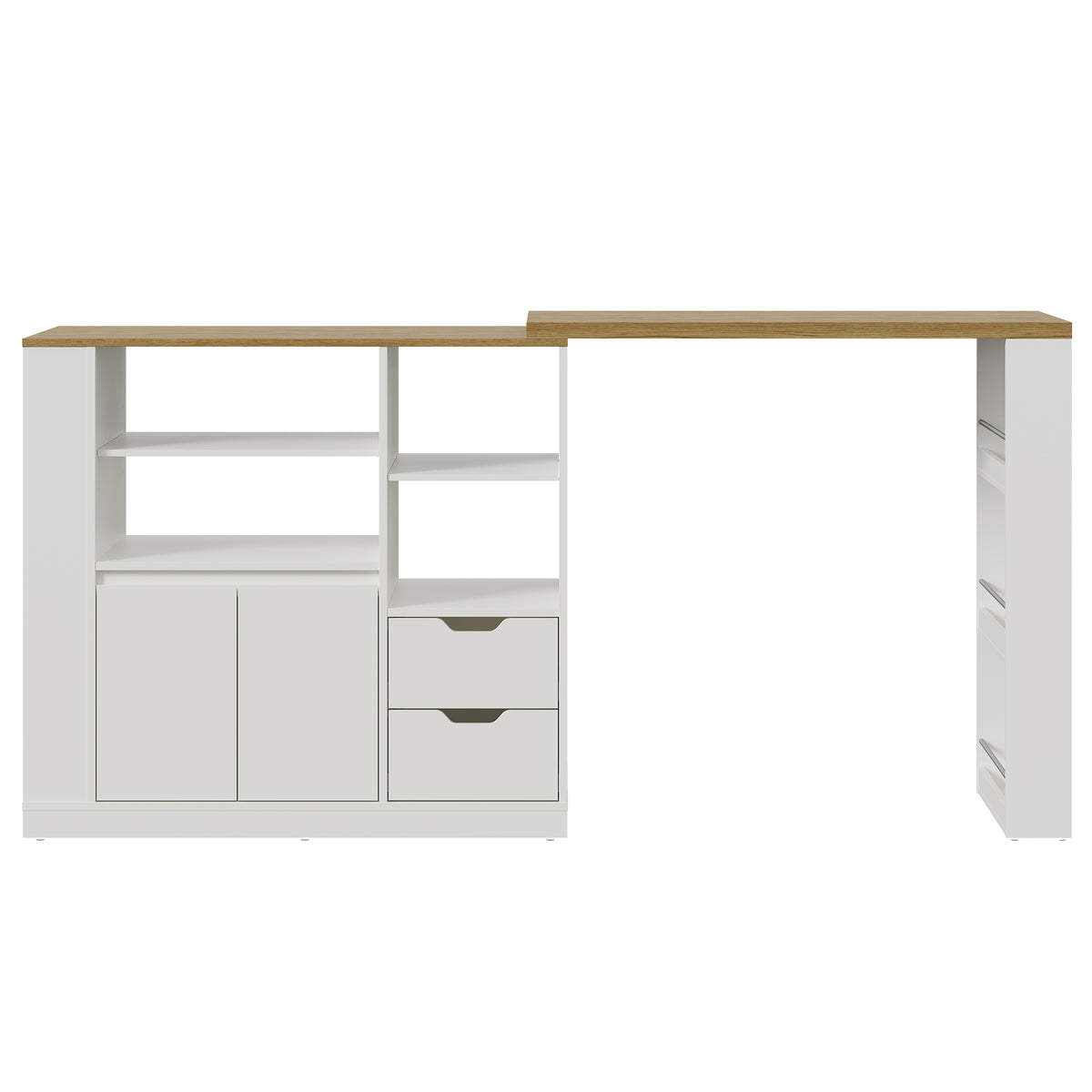 Royalcraft Kitchen Island with Storage, Extendable & Rotatable Kitchen Prep Table with 3 Side Shelves and 2 Drawers,  Kitchen Shelf Bar Table, Wood Buffet Sideboard Cabinet for Dining Room, White