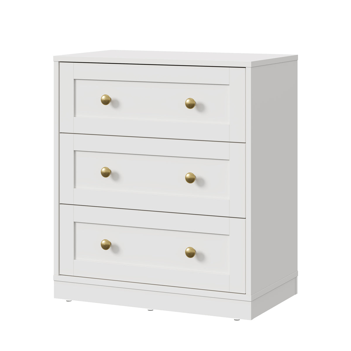 Royalcraft 3 Drawer Nightstand, Large Bedside Table with Golden Round Knobs, Modern Wood End Table, Accent Side Table Chest of Drawers for Bedroom, Living Room, Hallway, Closet