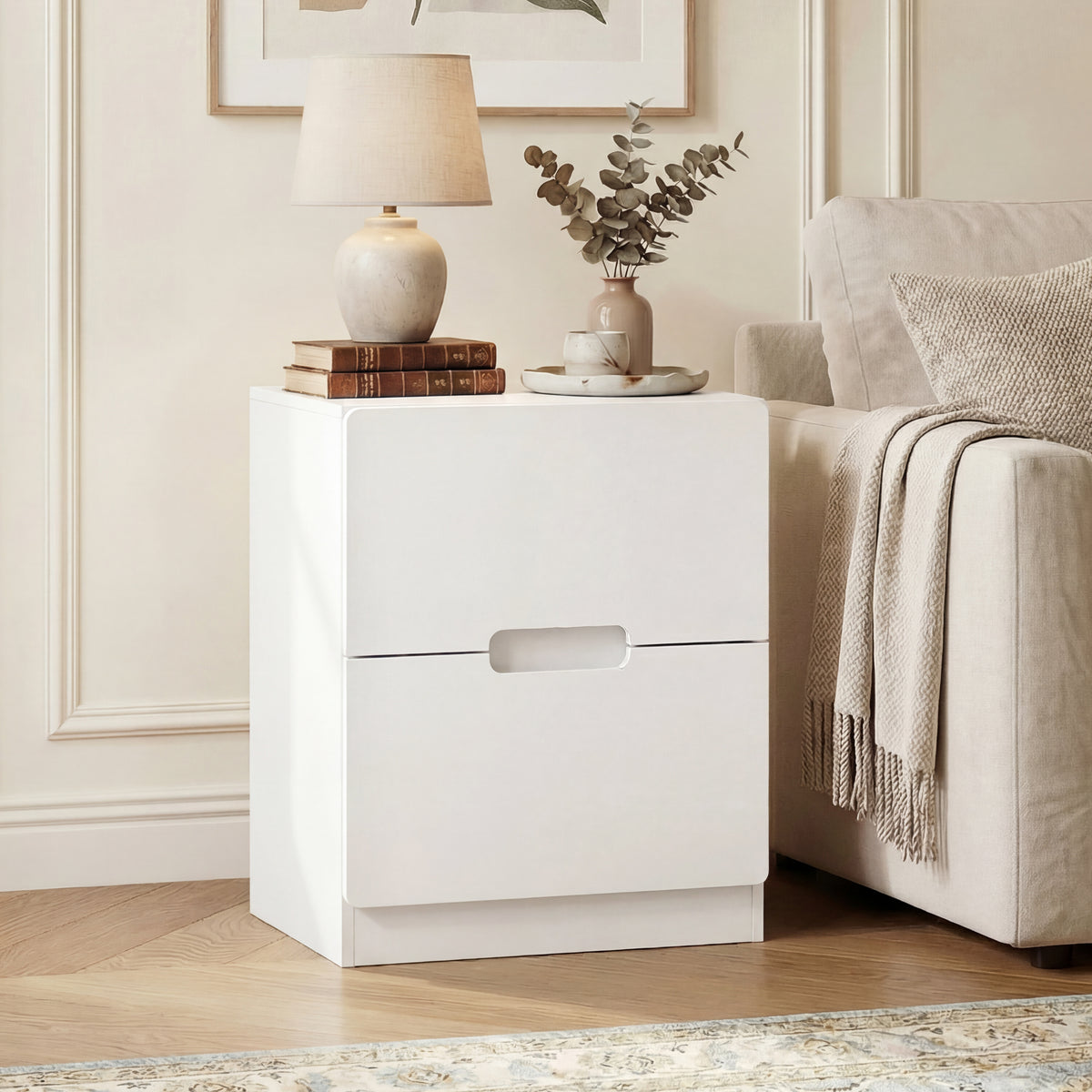 RoyalCraft 2 Drawer Nightstand, Modern Bedside Table with Handless Design, Wood Side Table for Bedroom, Living Room, Hallway