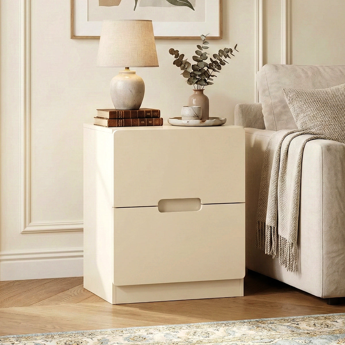 RoyalCraft 2 Drawer Nightstand, Modern Bedside Table with Handless Design, Wood Side Table for Bedroom, Living Room, Hallway