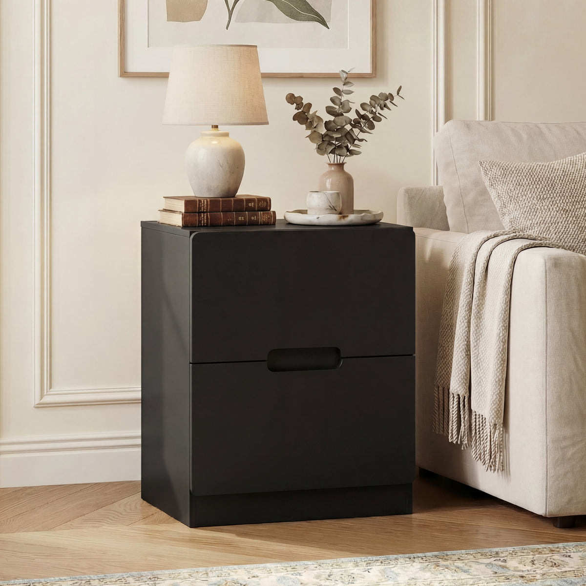 RoyalCraft 2 Drawer Nightstand, Modern Bedside Table with Handless Design, Wood Side Table for Bedroom, Living Room, Hallway