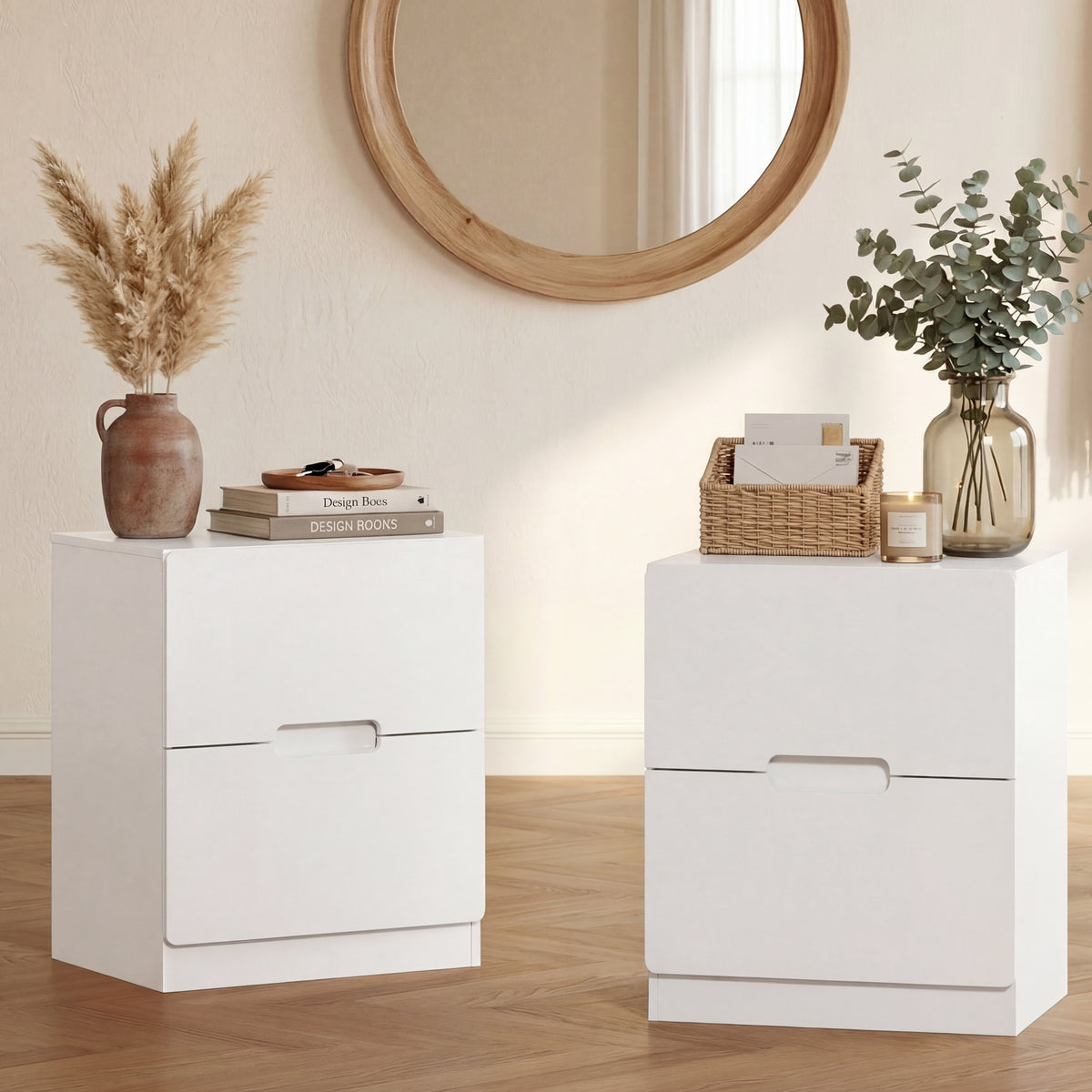 RoyalCraft 2 Drawer Nightstand, Modern Bedside Table with Handless Design, Wood Side Table for Bedroom, Living Room, Hallway