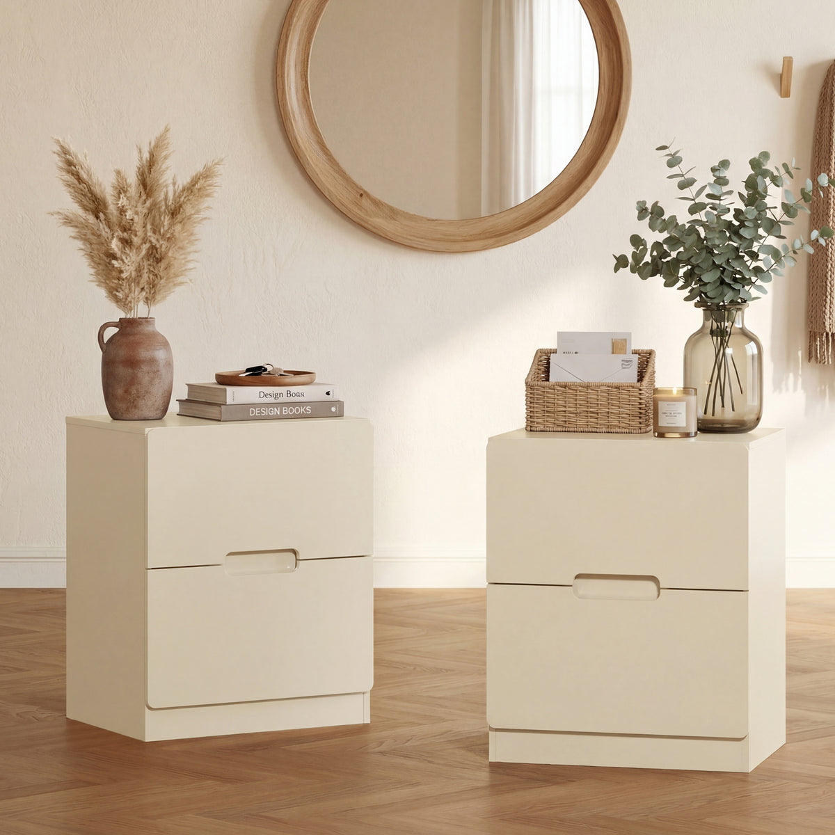RoyalCraft 2 Drawer Nightstand, Modern Bedside Table with Handless Design, Wood Side Table for Bedroom, Living Room, Hallway
