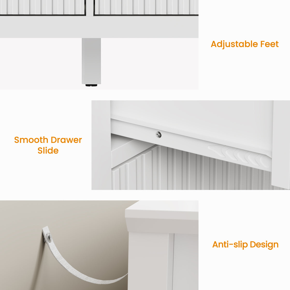 Royalcraft Fluted 9 Drawer Dresser, 59'' Wide Modern Chest of Drawers with Metal Handles, Wooden TV Stand Storage Organizer for Bedroom, Living Room, Entryway, White