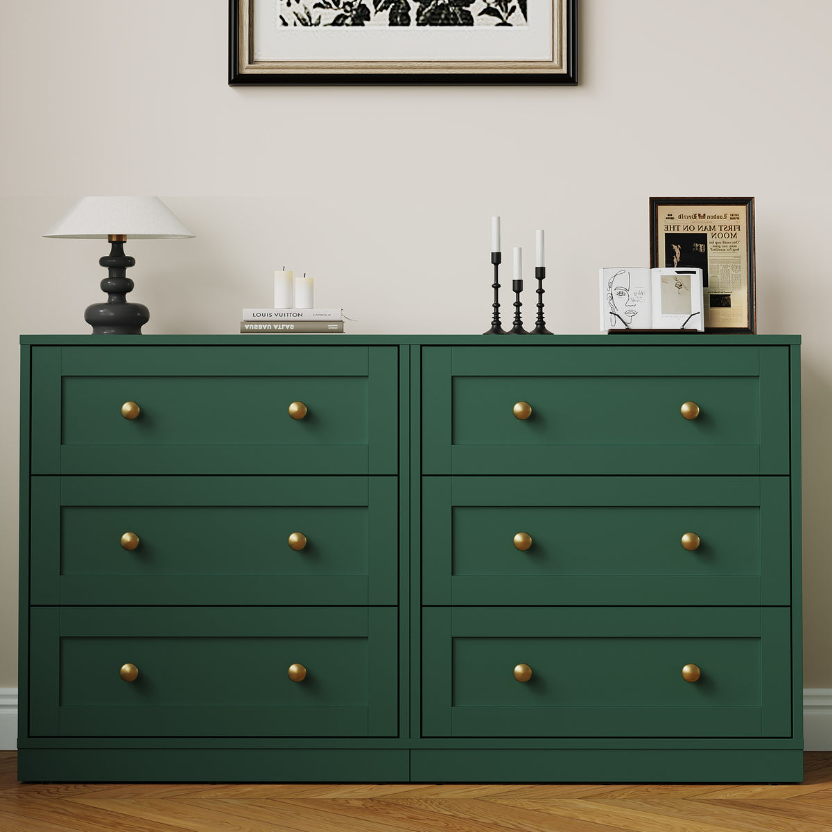 Royalcraft 3 Drawer Nightstand, Large Bedside Table with Golden Round Knobs, Modern Wood End Table, Accent Side Table Chest of Drawers for Bedroom, Living Room, Hallway, Closet