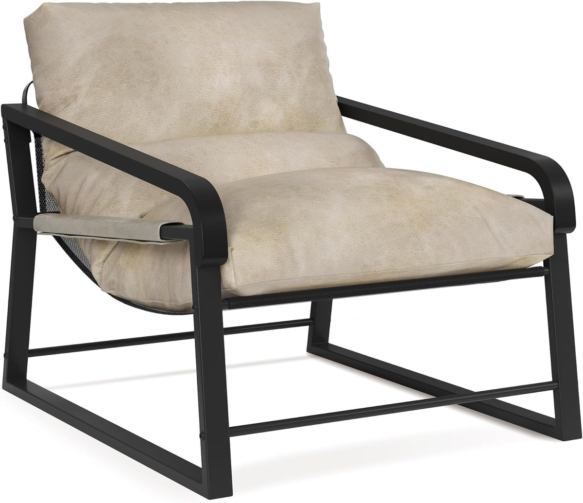 Royalcraft Modern Accent Chair, Comfy Armchair with Cushion and Metal Frame, Lounge Sofa Chair for Living Room, Bedroom, Home Office, Beige