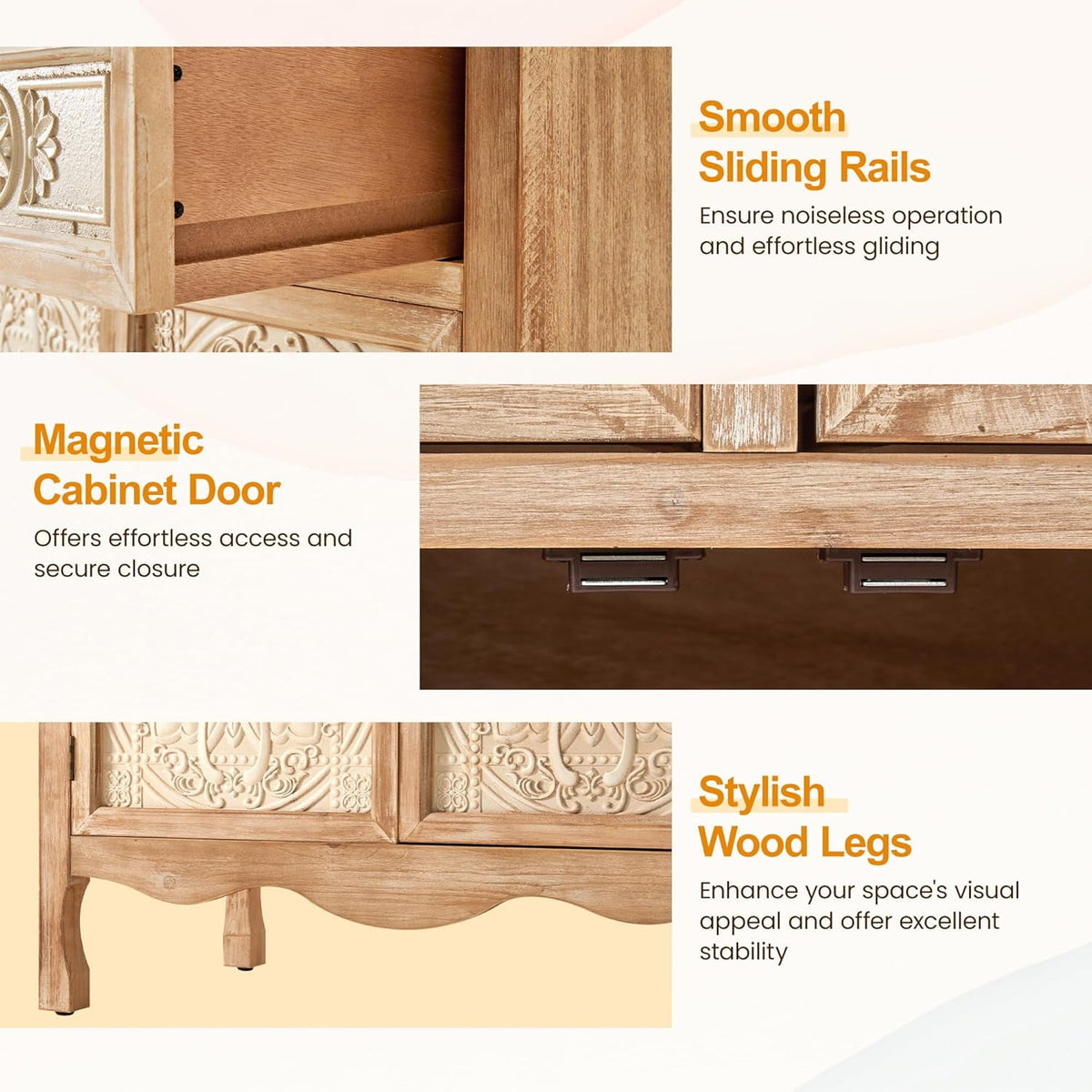 RoyalCraft Storage Cabinet with Drawers and Doors, Kitchen Sideboard Cabinet, Accent Buffet Server Cabinet, Wood Cabinet Organizer for Hallway, Dining Room, Living Room