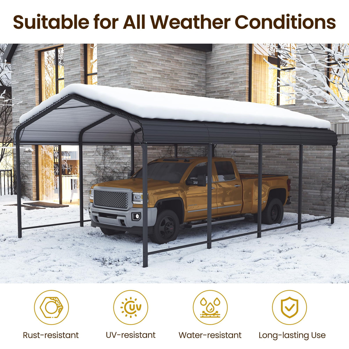 RoyalCraft 12x20 FT Metal Carport, Heavy Duty Canopy with Updated Roof & Enhanced Base, Multi-Use Carport Garage for Car, Truck, Boat, Tractors, Party, Grey