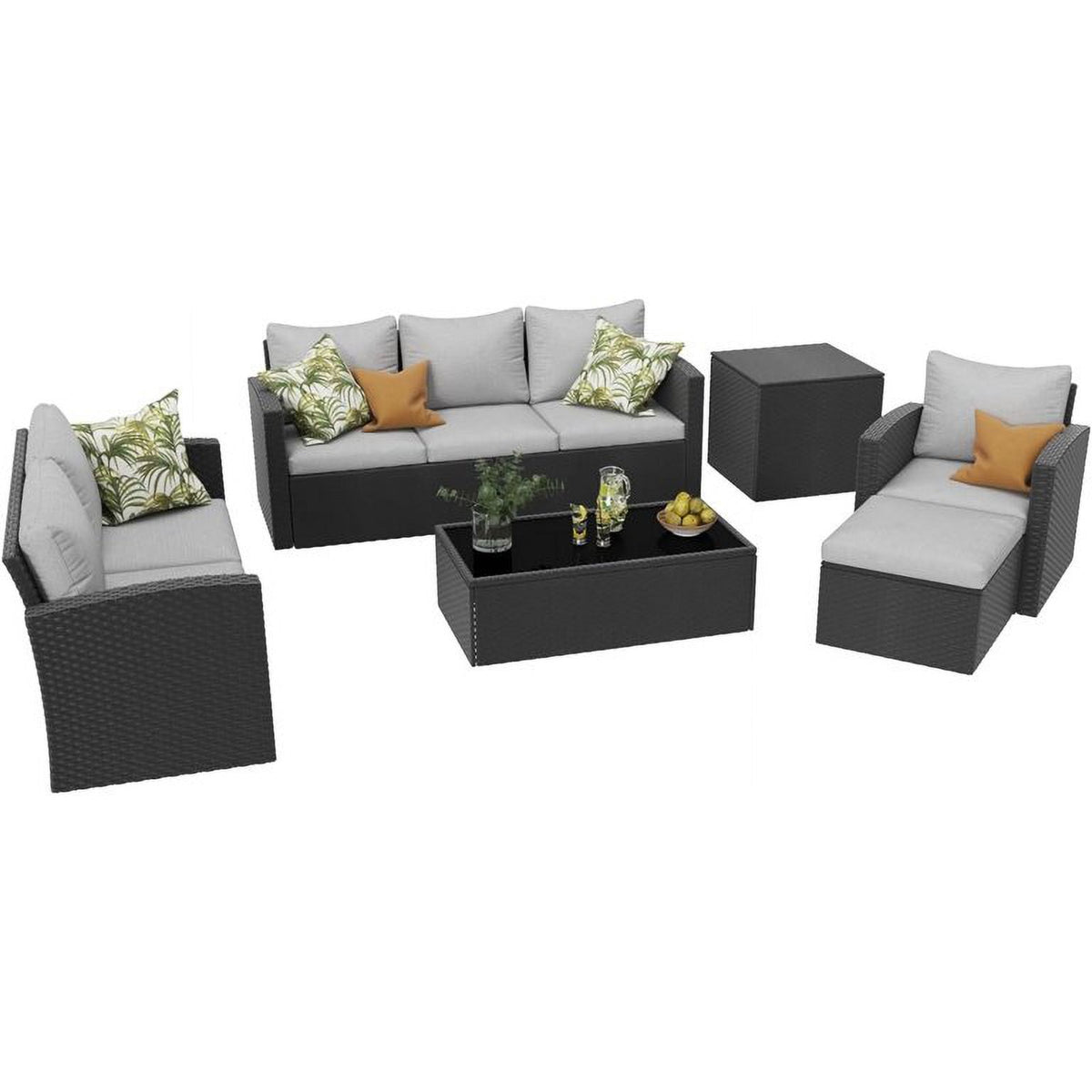 Royalcraft 9 Pieces Patio Furniture Sets, All-Weather Outdoor Sectional Sofa Wicker Rattan Couch Modern Conversation Set with Storage Box, Coffee Table and Grey Cushion