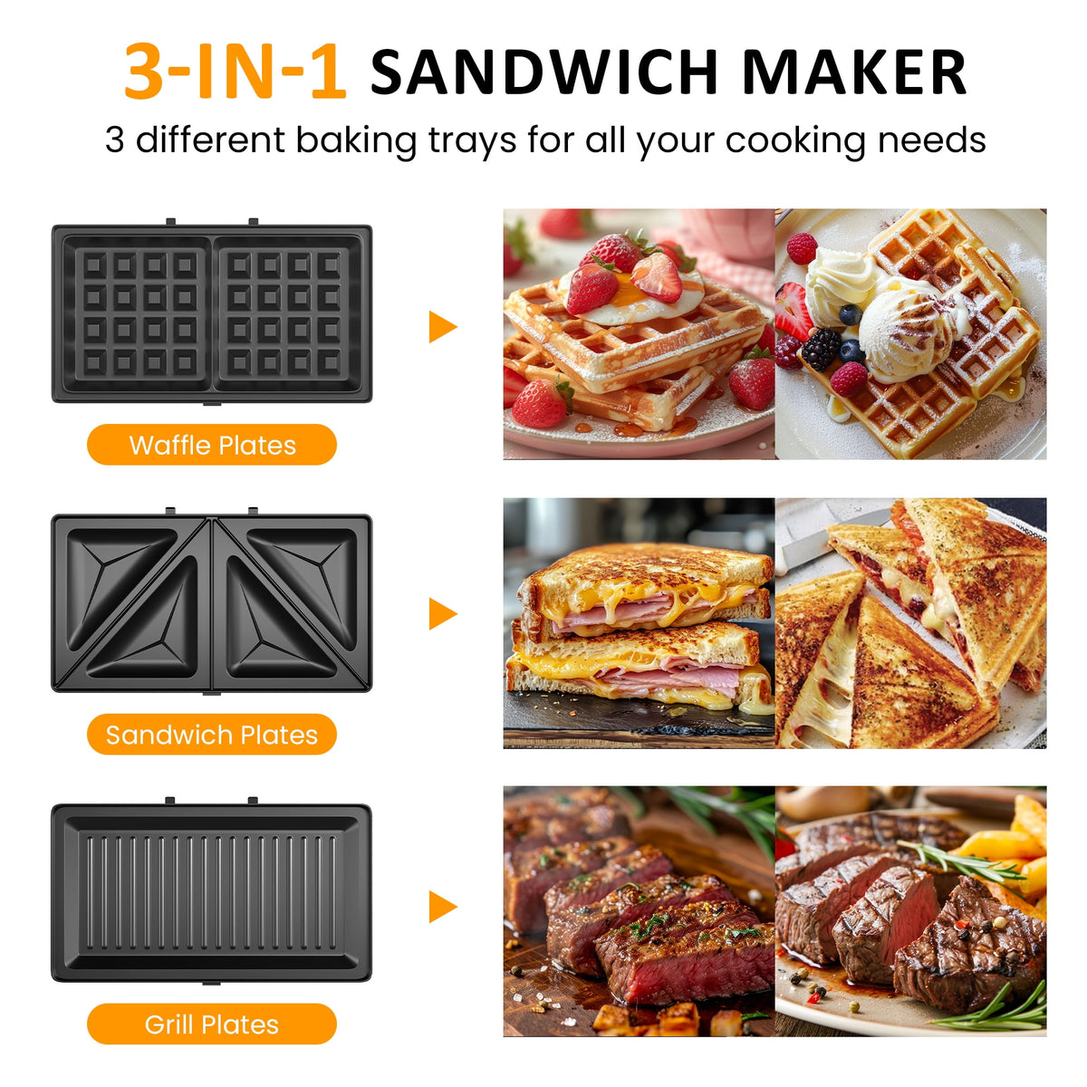 Royalcraft Multi-Function 3-in-1 Sandwich & Waffle Maker