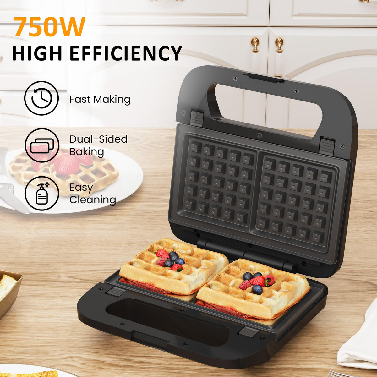 Royalcraft 3 in 1 Electric Sandwich Maker, Panini Press Grill and Waffle Iron Set, Grill and Sandwich Press with Removable Non-Stick Plates, Indicator Lights & Cool Touch Handle, 750W, Black
