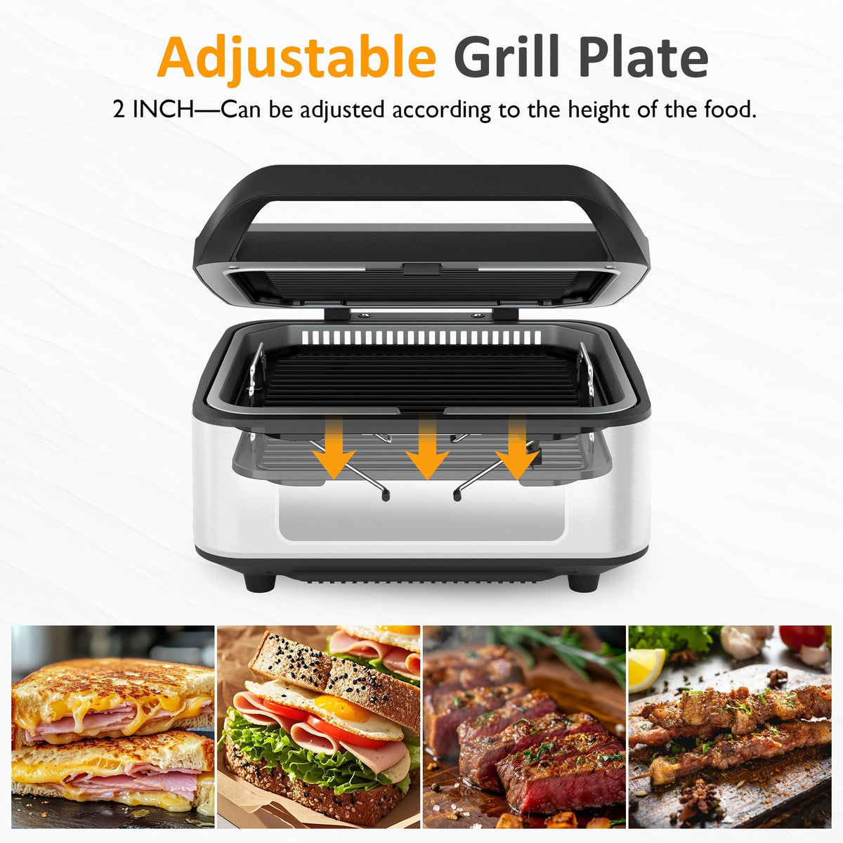 Royalcraft 1300W Smokeless Indoor Grill, Electric Panini Press Sandwich Maker with Auto-Lift, Fan, Independent Upper Heating, Smart Time & Temperature Control, Removable Non-Stick Plates