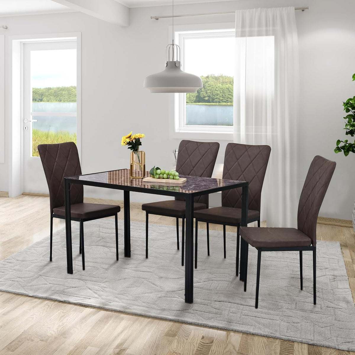 CozyHome 47" Dining Table for 2-4People, Rectangular Kitchen & Dining Room Tables, Brown Industrial Glass Style Apartment Dinning Room Dinette Tables for Eating Dinner