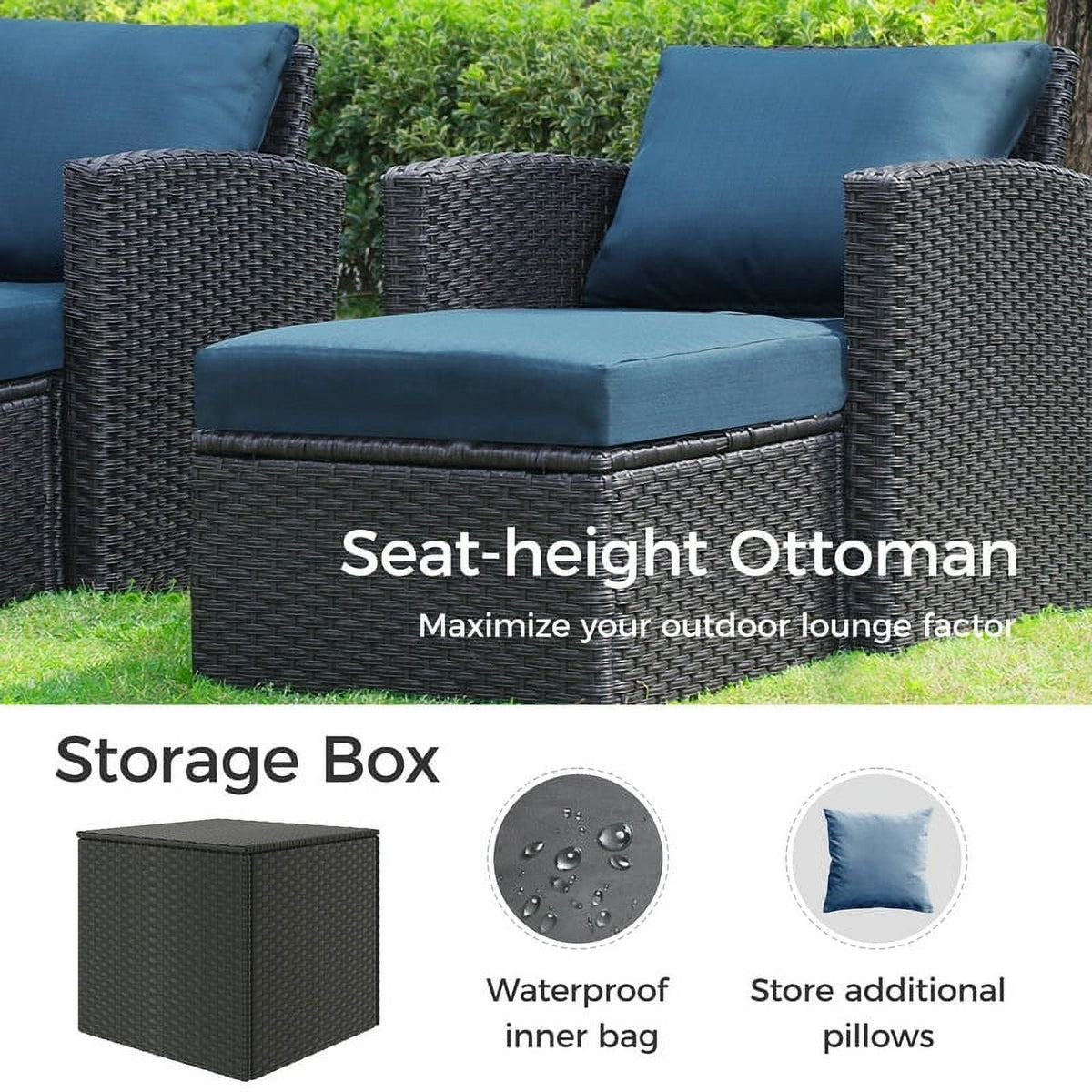 Royalcraft 9 Pieces Patio Furniture Set, All Weather PE Wicker Rattan Outdoor Sectional Sofa, Outdoor Sectional Sofa for Lawn Backyard Poolside Porch Garden, Blue
