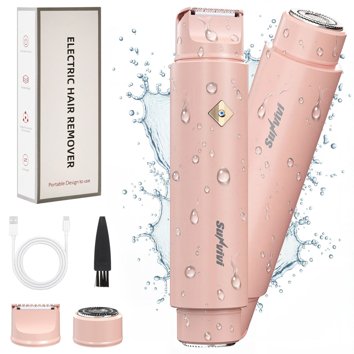 Royalcraft Versatile 2-in-1 Electric Bikini Trimmer for Women: Waterproof Pubic Razor for Face Body Bikini Underarm Leg Arm, Pink