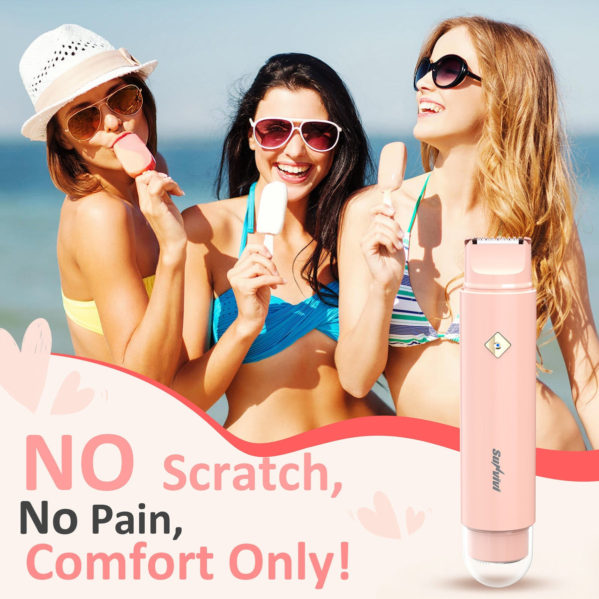 Royalcraft Versatile 2-in-1 Electric Bikini Trimmer for Women: Waterproof Pubic Razor for Face Body Bikini Underarm Leg Arm, Pink