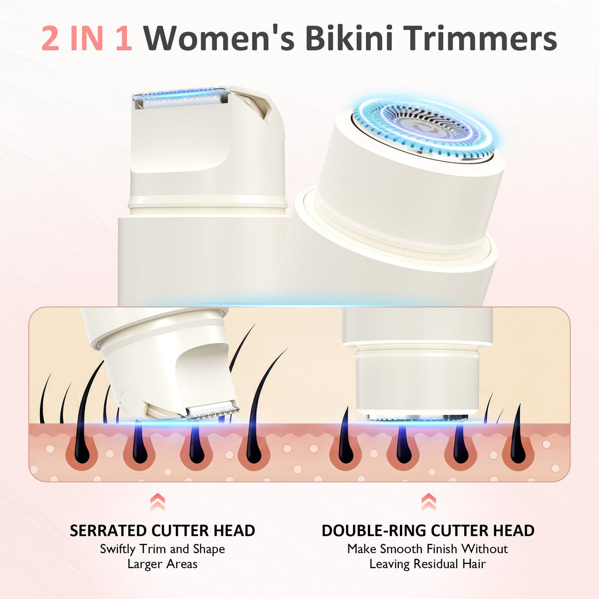 Royalcraft Versatile 2-in-1 Electric Bikini Trimmer for Women: Waterproof Pubic Razor for Face Body Bikini Underarm Leg Arm, White