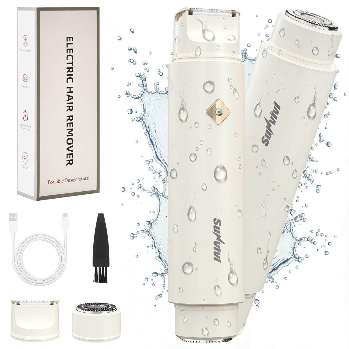 Royalcraft Versatile 2-in-1 Electric Bikini Trimmer for Women: Waterproof Pubic Razor for Face Body Bikini Underarm Leg Arm, White