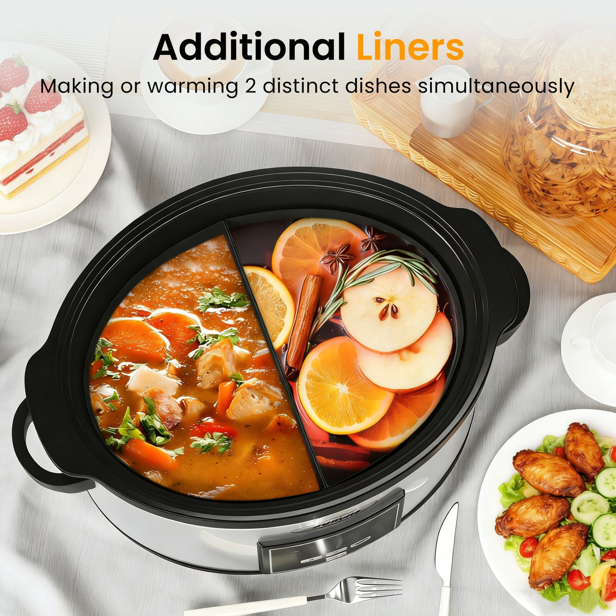 Royalcraft 2-in-1 Silicone Slow Cooker Liners, Reusable Divider Insert for 6QT Crock Pot, Bpa Free, Dishwasher Safe, Grey