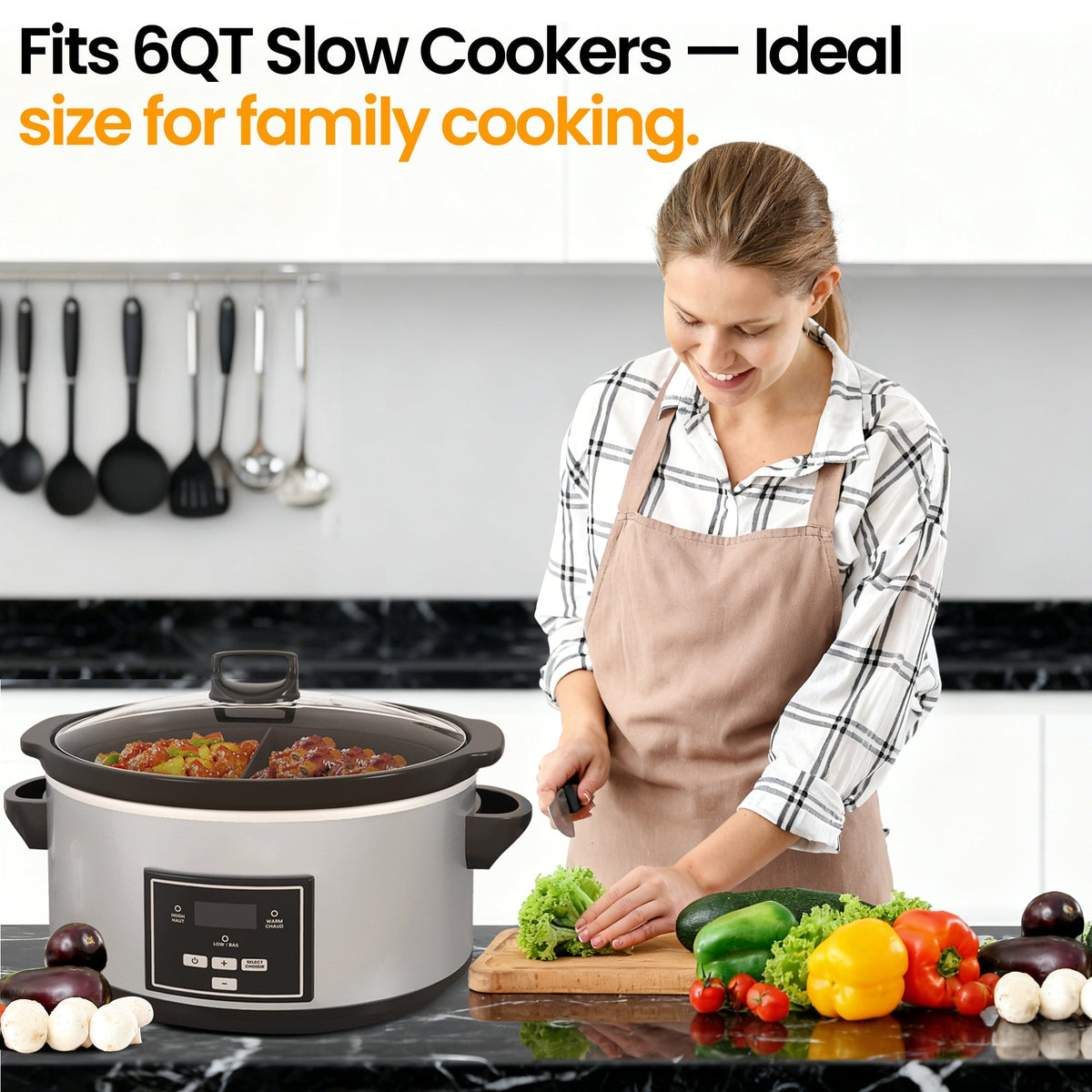 Royalcraft 2-in-1 Silicone Slow Cooker Liners, Reusable Divider Insert for 6QT Crock Pot, Bpa Free, Dishwasher Safe, Grey