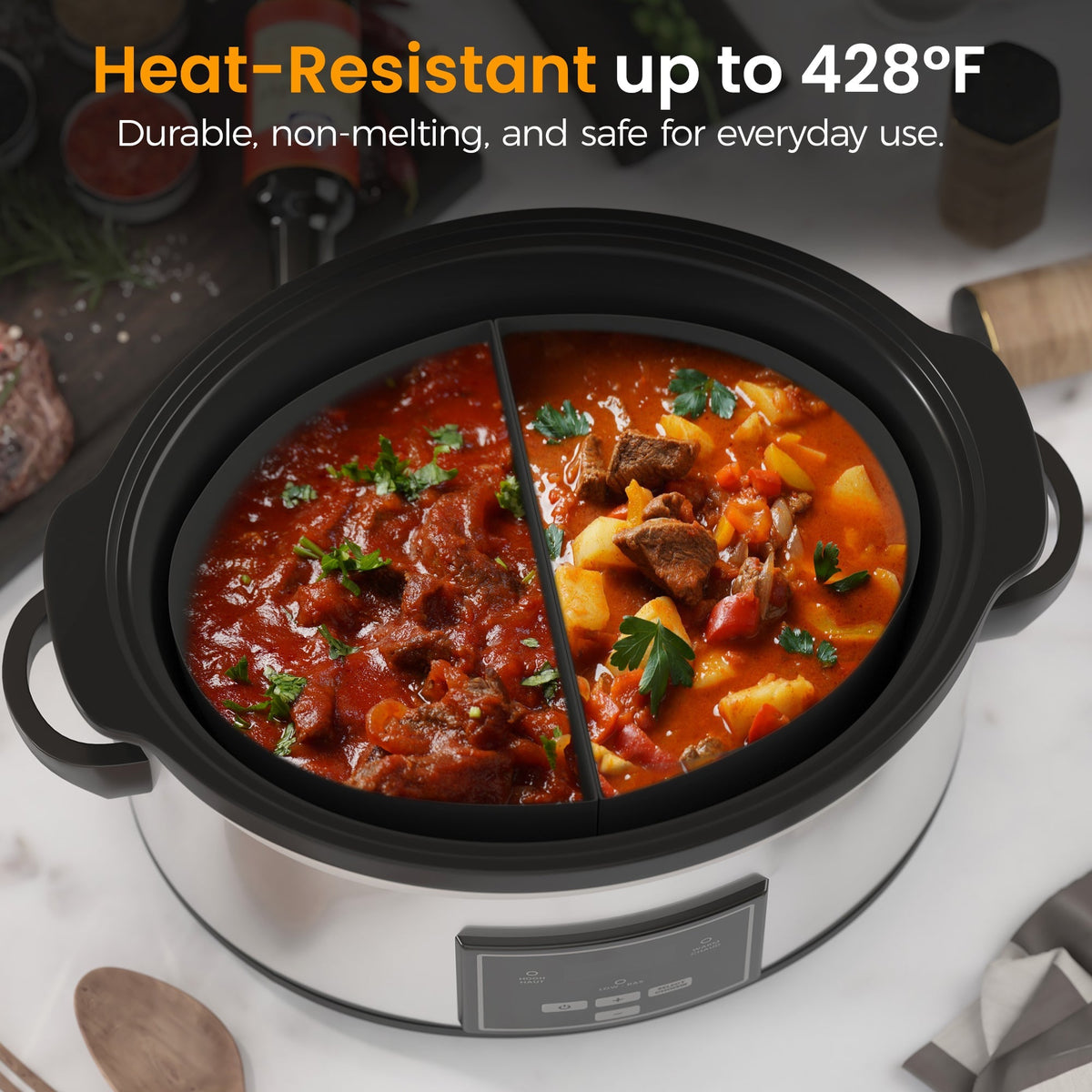 Royalcraft 2-in-1 Silicone Slow Cooker Liners, Reusable Divider Insert for 6QT Crock Pot, Bpa Free, Dishwasher Safe, Grey