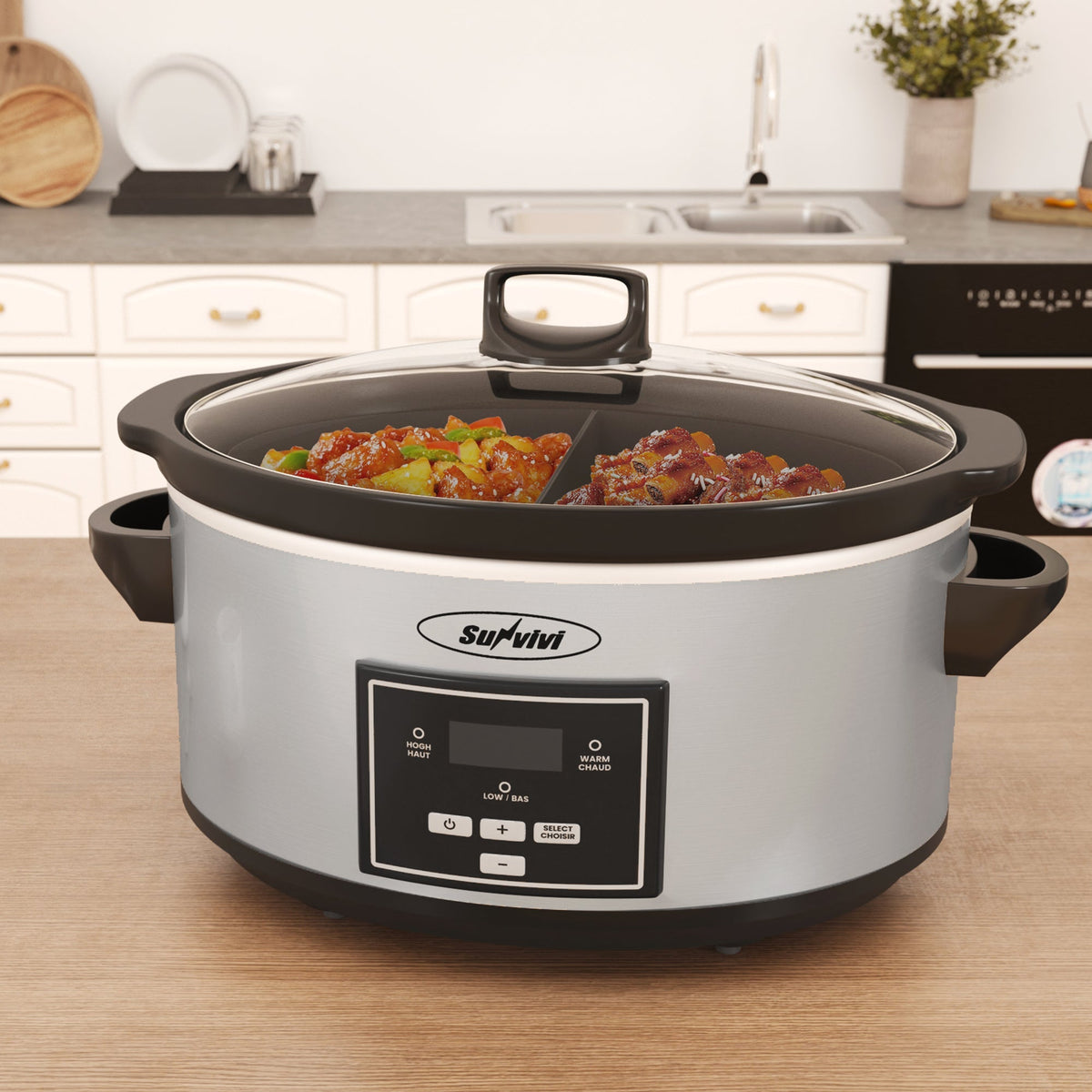 Royalcraft 2-in-1 Silicone Slow Cooker Liners, Reusable Divider Insert for 6QT Crock Pot, Bpa Free, Dishwasher Safe, Grey