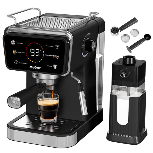 Royalcraft 20 Bar Espresso Machine, 3-in-1 Hot & Iced Coffee Maker with Milk Frother, LED Touch Control, Removable 52oz Water Tank