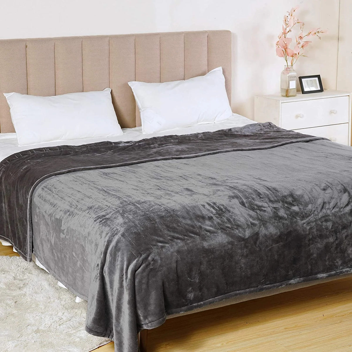 Royalcraft Heated Blanket Queen Size, Electric Throw Dual Control, 10 Heat Settings, 12 Hours Auto Off, Soft Flannel and Sherpa, Machine Washable, ETL Certified,Grey-1