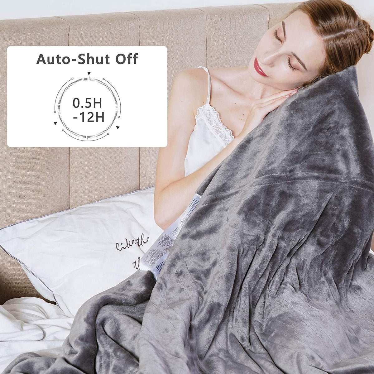 Royalcraft Heated Blanket Queen Size, Electric Throw Dual Control, 10 Heat Settings, 12 Hours Auto Off, Soft Flannel and Sherpa, Machine Washable, ETL Certified,Grey-1
