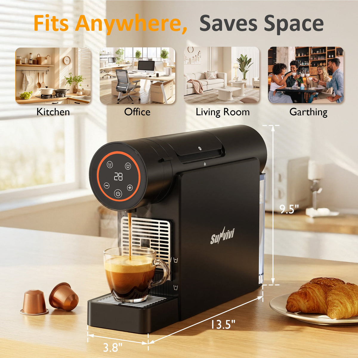 Royalcraft Espresso Pod Machine for Home, Capsule Coffee Maker for NS Original Pods, 20 Bar Single Serve Mini Pod Maker with 22oz Removable Water Tank, Adjustable Cup Tray for Home & Office, Black