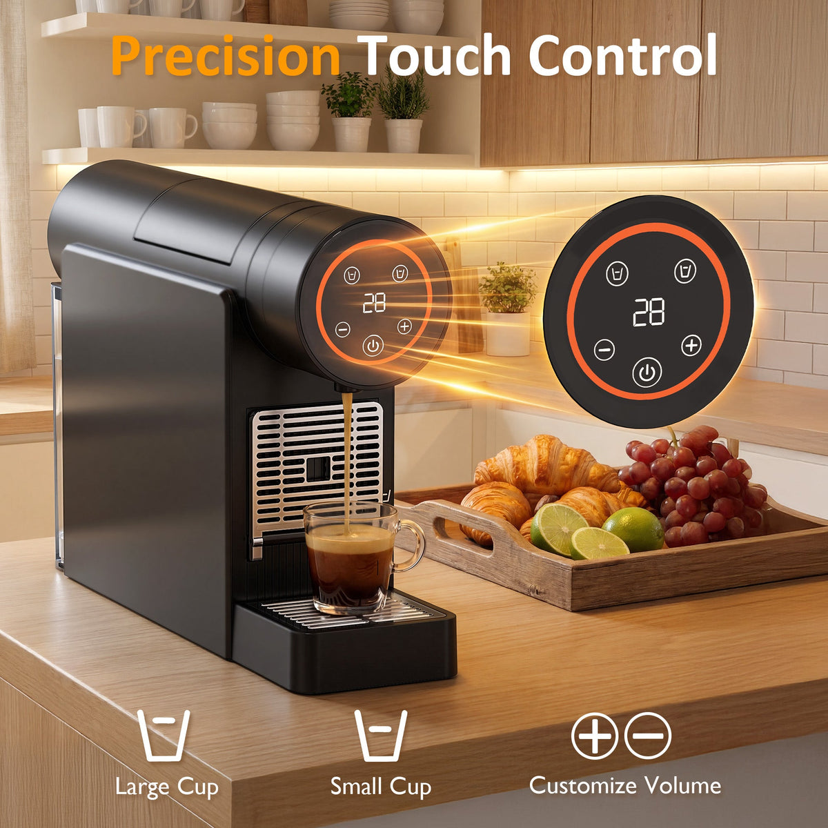 Royalcraft Espresso Pod Machine for Home, Capsule Coffee Maker for NS Original Pods, 20 Bar Single Serve Mini Pod Maker with 22oz Removable Water Tank, Adjustable Cup Tray for Home & Office, Black