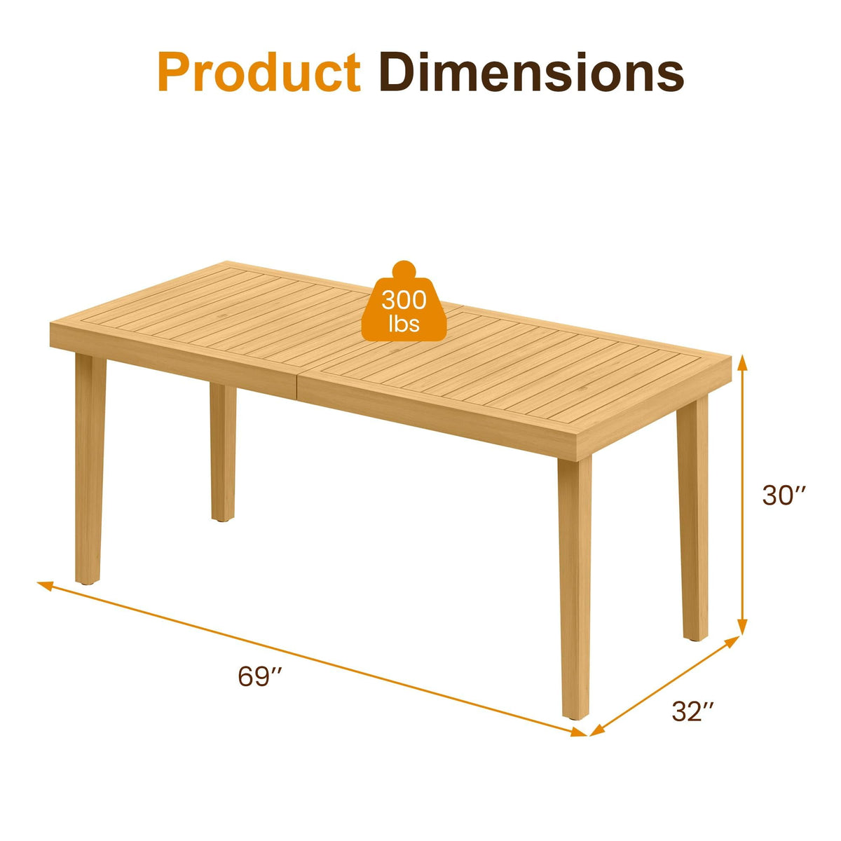 RoyalCraft Acacia Patio Dining Table, 6-Person Wood Picnic Table with Iron Leg, Outdoor Modern Dining Furniture for Backyard Lawn Garden Deck Indoor, Beige
