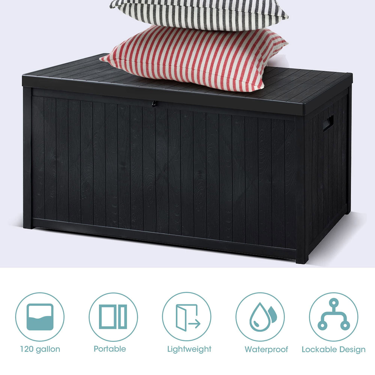 Royalcraft Outdoor Deck Storage Box, Waterproof Outside Patio Rattan Wicker Storage Bin Container with Liner, Large Box for Cushions, Pool Toys and Garden Tools