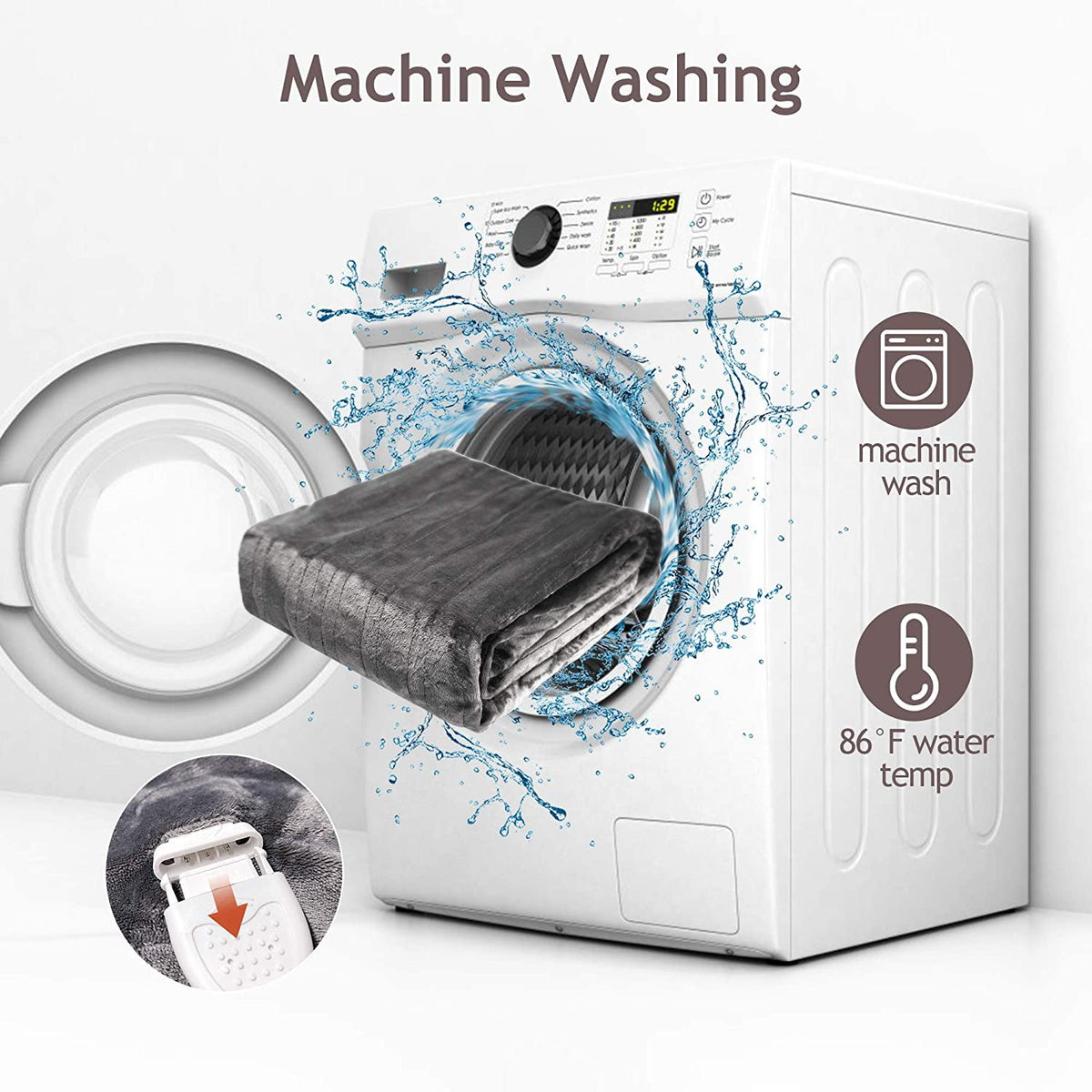 Royalcraft Electric Blanket King Size with Dual Control, 10 Heating Levels& 12 hours Auto-off, Overheat Protection, Grey